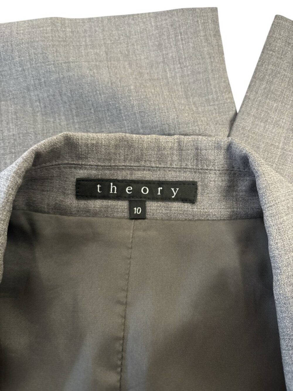 Theory Women’s Gray Wool Stretch Blazer Size 10 — Tailored One-Button Jacket — P - Picture 7 of 11